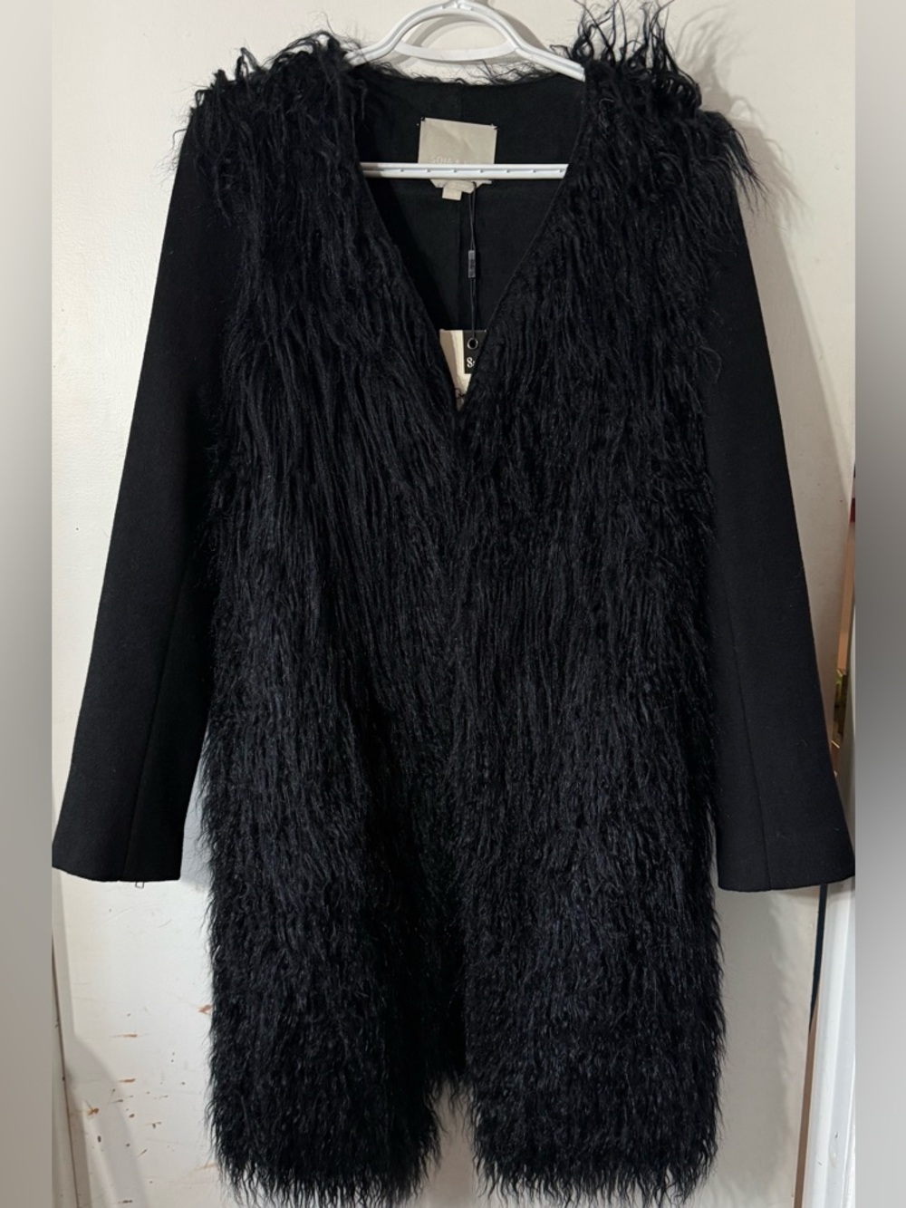 Soia & Kyo Black Faux shearling Trim Coat, XS/S NWT